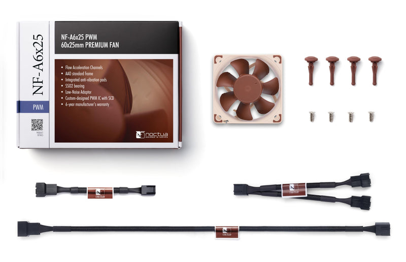Noctua NF-A6x25 PWM, Premium Quiet Fan, 4-Pin (60mm, Brown) (Pack of 3) 60x60x25mm (Pack of 3)