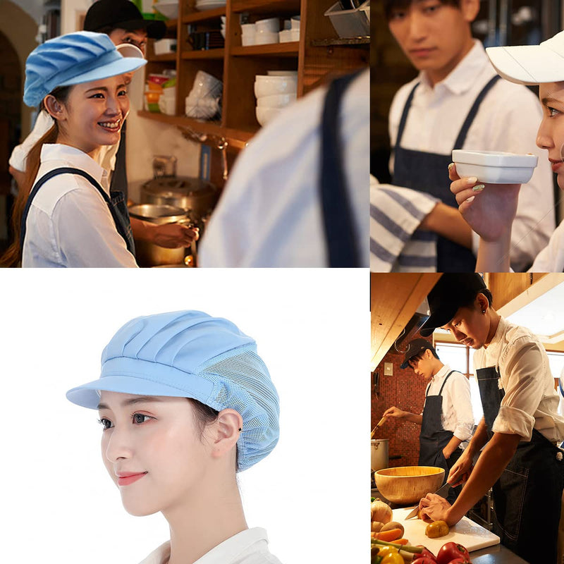 Osuter Pack of 4 Chef Hats Cooking Hat Half Mesh Breathable Dust Cap Elastic Work Hat Industrial Workshop Hat Chef Hats for Kitchen Baker Hair Net Catering Service