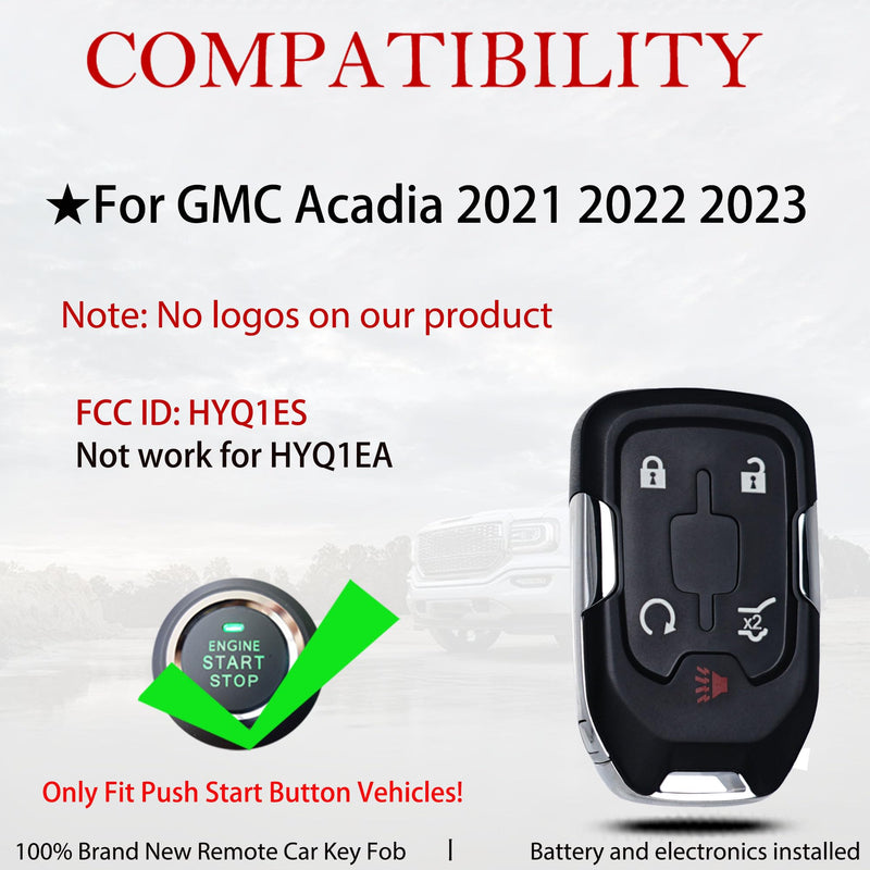 Smart Key Fob Replacement Fits for GMC Acadia 2021 2022 2023 Keyless Entry Remote Control FCC: HYQ1ES PN:13522895 46 Chip 1551A-ES 433MHz 5 Button