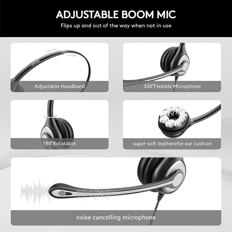 Headset wtih Mic, USB Headset with Microphone for PC, Computer Headset with Noise Canceling Microphone for Laptop, Wired Headset with Mute for Home Office Online Skype Zoom Meetings 600USB+3.5