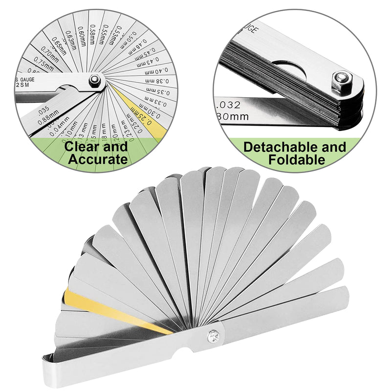 32 Universal Blade Thickness Gauge Stainless Steel Feeler Gauge Metric/Imperial Gap Gauge for Measuring Gap Width/Thickness/Metric Sizes - 0.038-0.88mm 32 Pieces