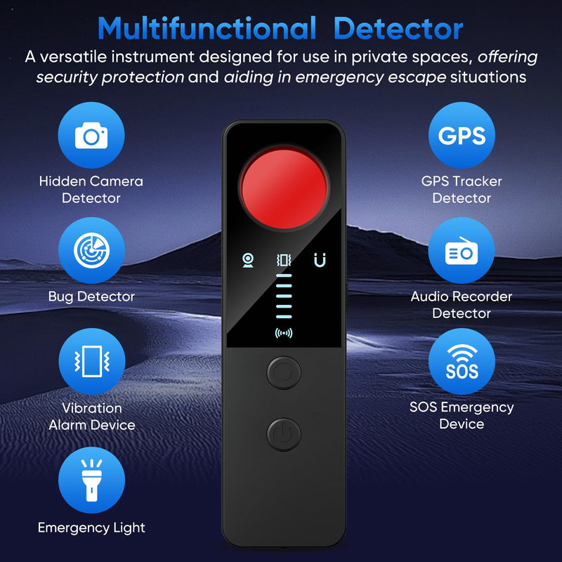 Hidden Camera Detectors - 2025 Upgraded GPS Tracker Detector - Bug Sweeper Detector and Camera Detector - RF Detector Spy Camera Finder for Travel, Hotels, Home, Office and Car - Black
