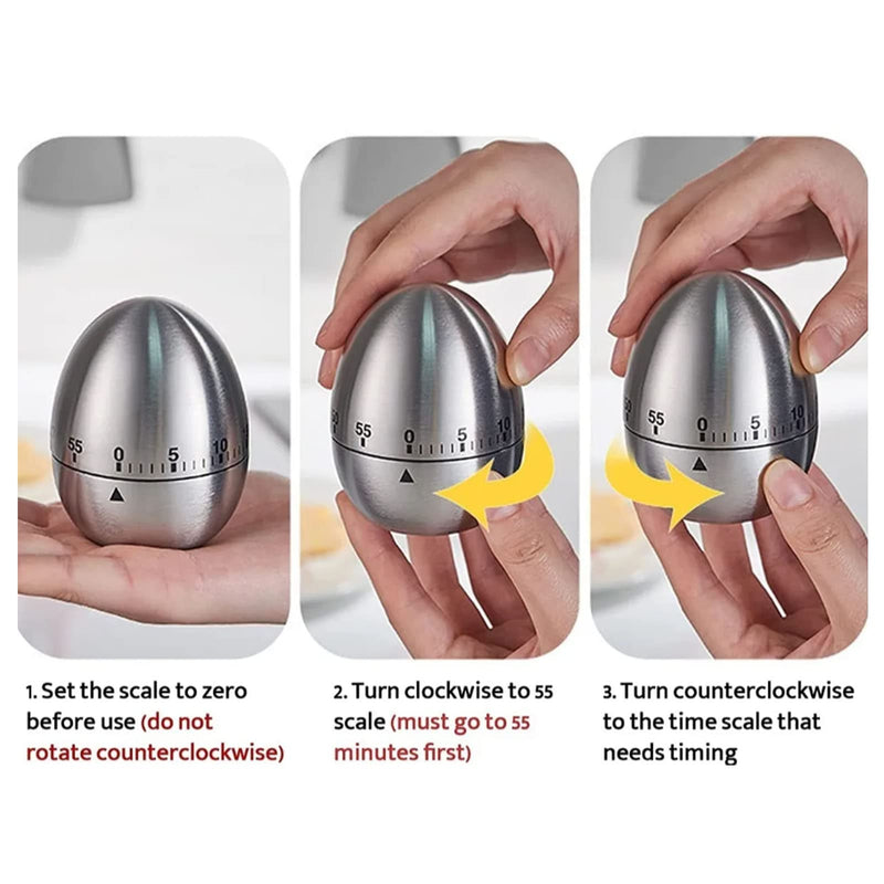 2Pcs Kitchen Timer, Egg Fruit Shape Stainless Steel Waterproof Mechanical Kitchen Timer Visual Countdow Cooking Timer, 70 Decibels Alarm