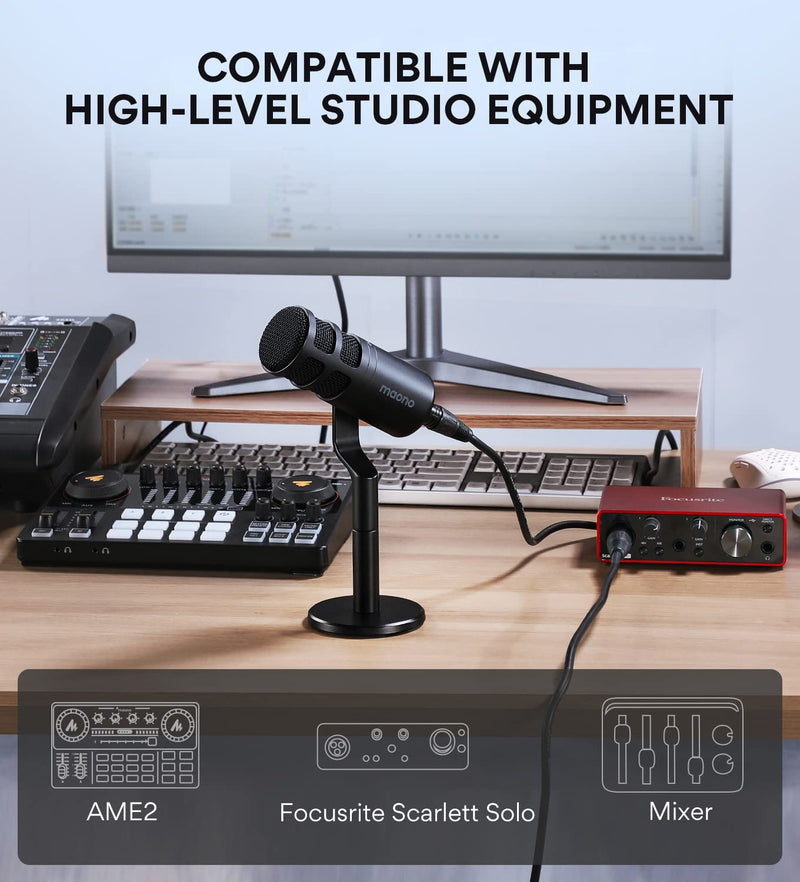 MAONO XLR Podcast Microphone, Cardioid Studio Dynamic Mic for Vocal Recording, Streaming, Voice-Over, Voice Isolation Technology, Metal Mic, Works for Audio Interface, Mixer, Sound Card-PD100 PD100 XLR Microphone