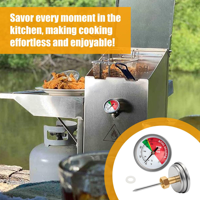5070 Fryer Thermometer Replacement for Bayou Stainless Steel Tempered Dial, Fit for 9-gal 2.5-gal 4-gal Fryers, w/ 50˚- 400˚F Deep Fry Thermometer