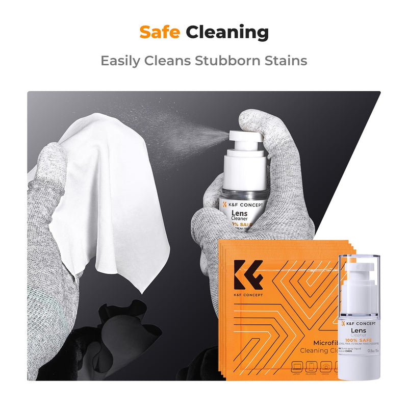 K&F Concept 10-in-1 Camera Lens Cleaning Kit for DSLR Camera Lens Filter Cell Phones with Advanced Silicone Air Blower*1+Short Nozzle*1+Long Nozzle*1+Cleaning Cloth*6+Cleaning Pen*1+15ML Cleaner*1