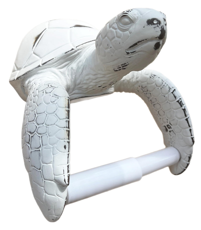Sea Turtle Wall Mount Toilet Paper Roll Holder Rustic Beach Coastal Decor - Distressed White Finish