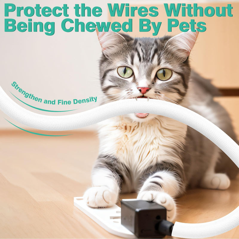 Dog and Cat Cord Protector 6.6ft - 3 Pack, Flexible Cable Sleeve for Easy Cord Management, Protects Cables from Pets Chewing, Ideal for USB, Power, Audio and Video Cords - White 6.56ft-1" 6.56ft-1/2" 6.56ft-3/8"
