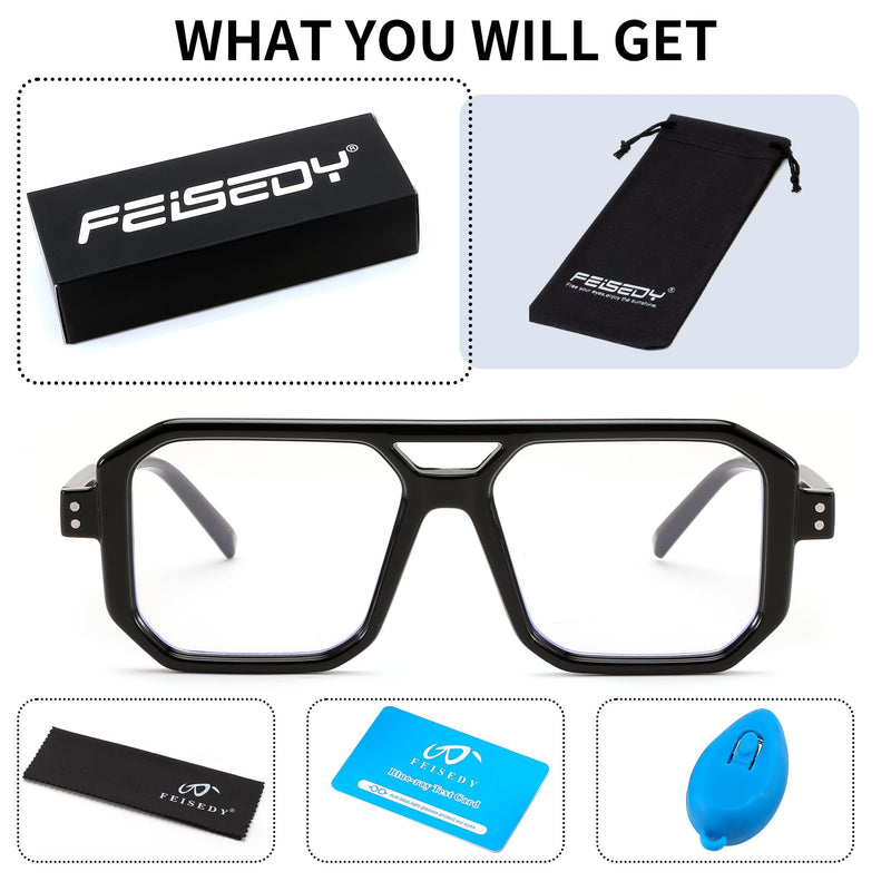 FEISEDY Blue Light Blocking Glasses, Aviator Frame Computer Reading/Gaming/TV/Phones Glasses for Women Men B0165 Black Frame 50 Millimeters