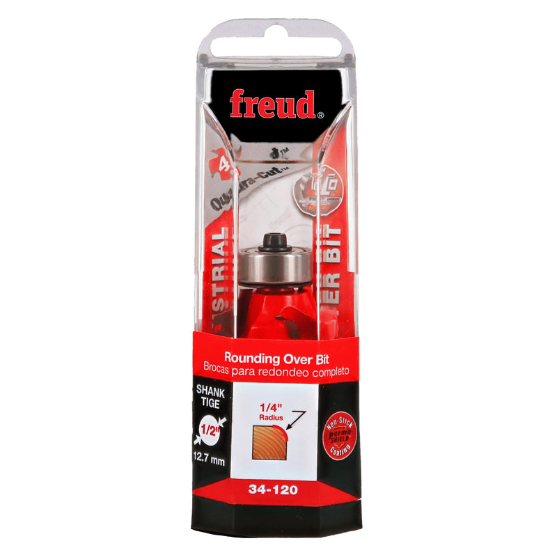 Freud 34-120: 1/4" Radius Rounding Over Bit (Quadra-Cut) | 4 Cutters, 18,000 RPM, Perma‑Shield Coating for Flawless Finishes in Routing Furniture Edges & Decorative Beads, 34‑120