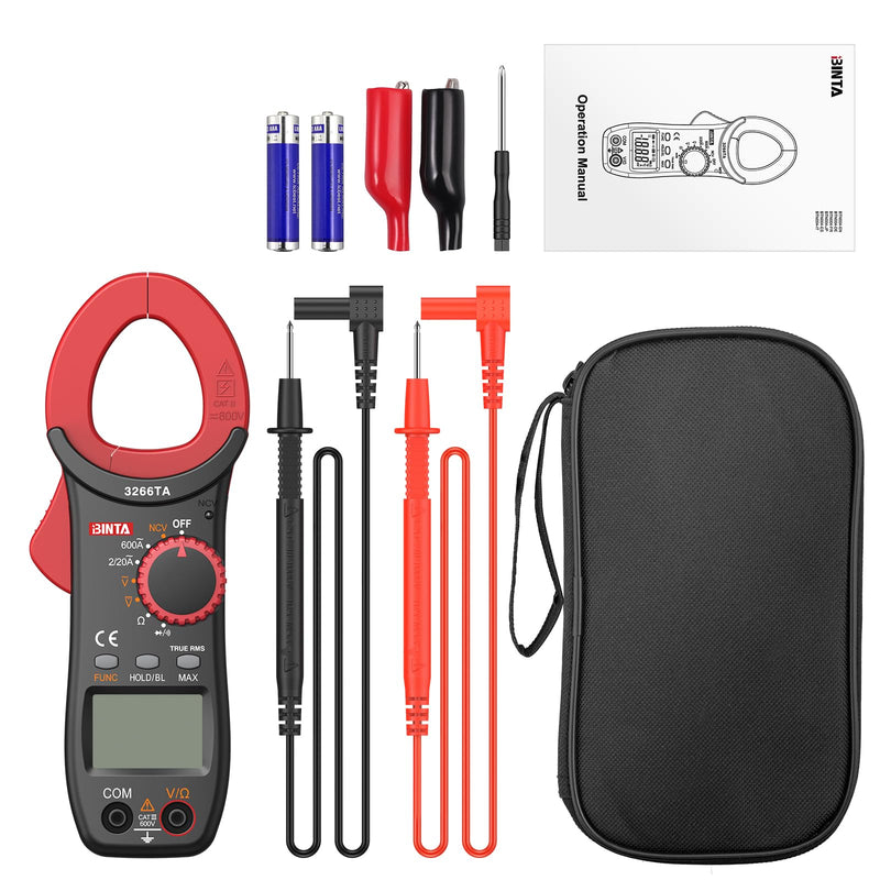 BINTA Current Clamp 600A 2000 Counts TRMS Auto Ranging AC/DC Current | Digital Current Meter Clamp Meter with LED Backlight AC/DC for Voltage Current Resistance Diodes NCV 2,000 count