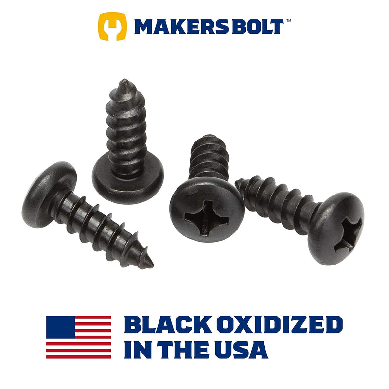 Black License Plate Screws, Black Head Stainless Steel Screws with Pan Head, Black Oxidized Finish (Pack of 4)