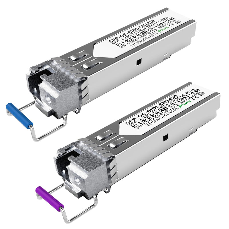 1.25G BiDi SFP Fiber Transceiver Module Pair, 1000BASE-BX-D, Single-Mode Simplex LC, Tx/Rx 1490nm/1310nm, DDM, SMF, Compatible with Cisco, Ubiquiti/Unifi, Mikrotik, TP-Link, HPE and More, up to 20km 2PCS SFP BIDI 1310nm/1490nm Module