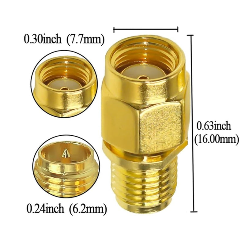2PCS SMA Coax Connector Cable Gender Changers, SMA Female to RP-SMA Male Coax Adapter Low Loss Coaxial Connector for Radio Antenna, Audio Gold