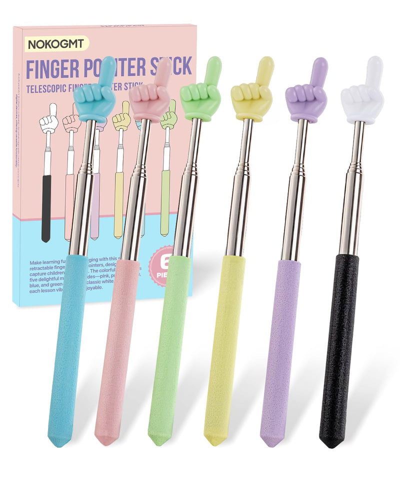 6PCS Finger Pointer Stick for Classroom – Extendable Teacher Pointer Stick and Pointer Finger Tool – Colorful Hand Pointer Stick for Presentations–Telescopic Pointer Stick–Classroom Essentials