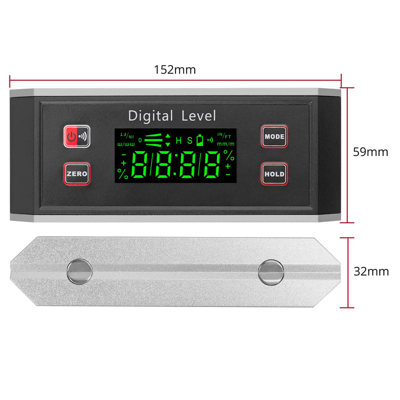 XUNTOP Digital Protractor LED Inclinometer Waterproof IP65 with V-Groove Magnetic Base, Inclinometer for Automotive, Wood and Machinery Industries (Battery Included)