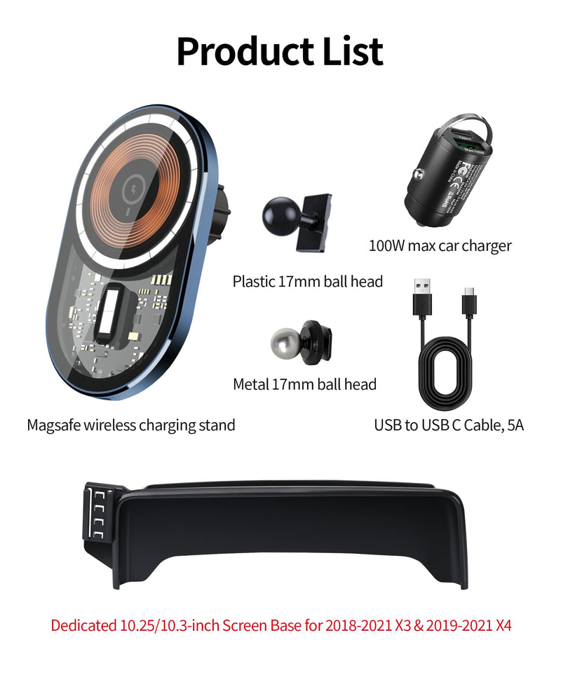 Wireless Charging car Phone Holder for BMW X3 2018-2021/BMW X4 2019-2021 Accessories 10.25/10.3-inch Screen Fixed Clip,360° Rotation car Phone Mount Compatible with MagSafe 10.25/10.3-inch for 2018-2021 X3/ 2019-2023 X4