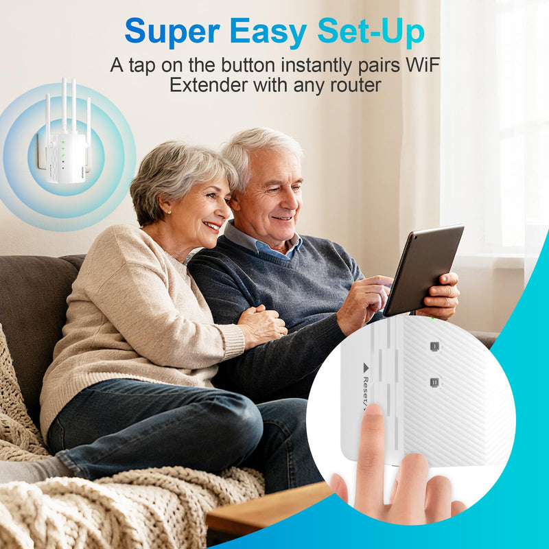 2025 WiFi Extender Signal Booster - 10X Faster WiFi Dual-Band Booster for Home, Covers 15,000 Sq.Ft Long Range | 4 Antennas, Ethernet Port & EasyMesh, Supports 80+ Devices, Works with All White