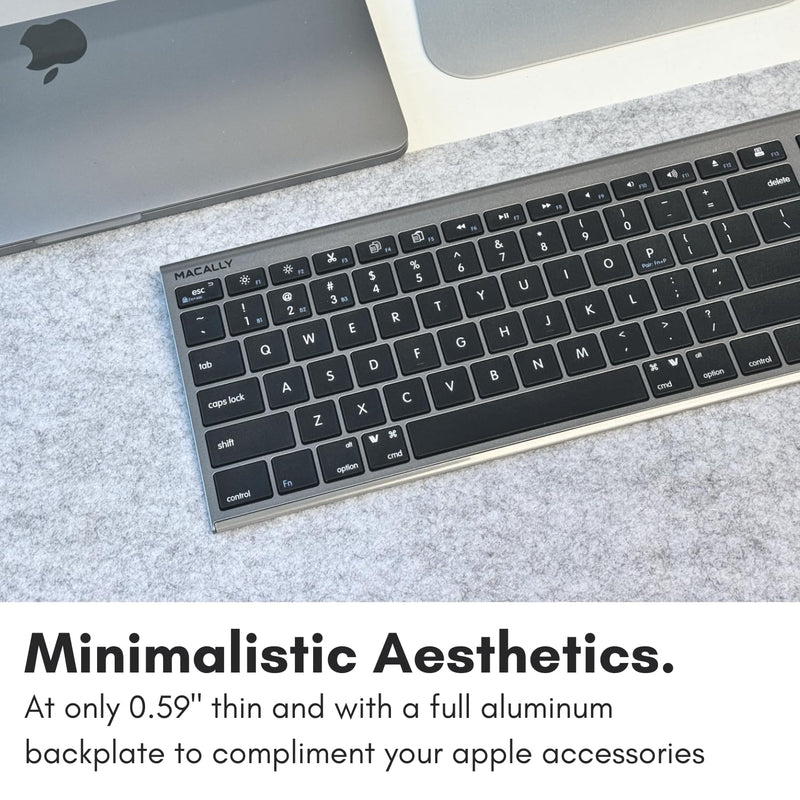 Macally Wireless Bluetooth Keyboard for Mac - Compatible Apple Keyboard Wireless for Mac iOS PC Android - Switch Between 3 Devices with Multi Device Mac Bluetooth Keyboard for MacBook Pro/Air, iMac Space Gray