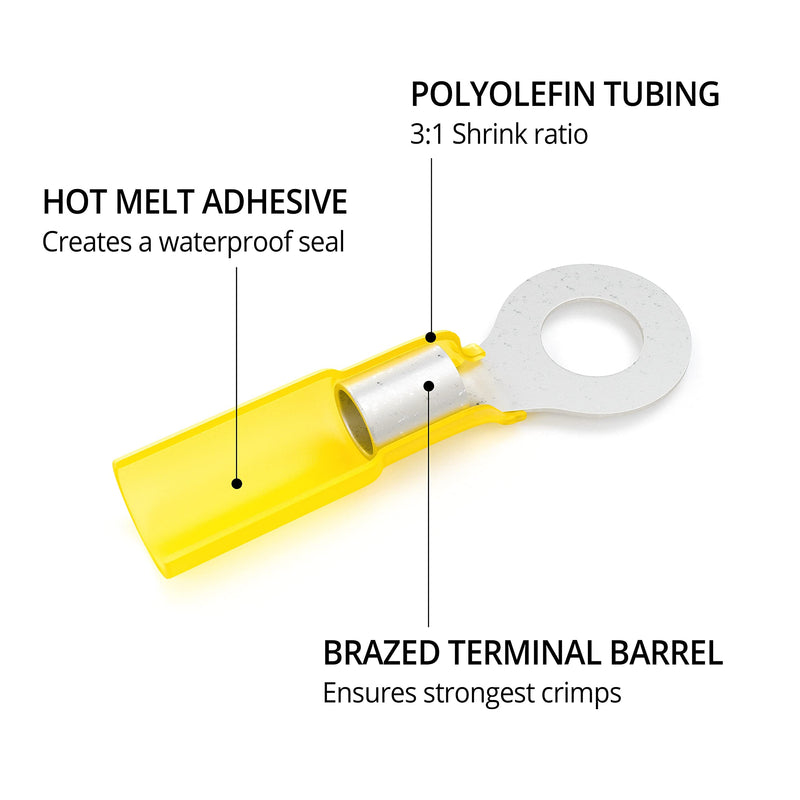Wirefy Yellow ring cable lugs shrink connector M8 - solderless cable lugs assortment - ring cable lug crimp connector 4-6 mm² - 90 pieces 90 pieces. Yellow - M8 - 4 - 6 mm²