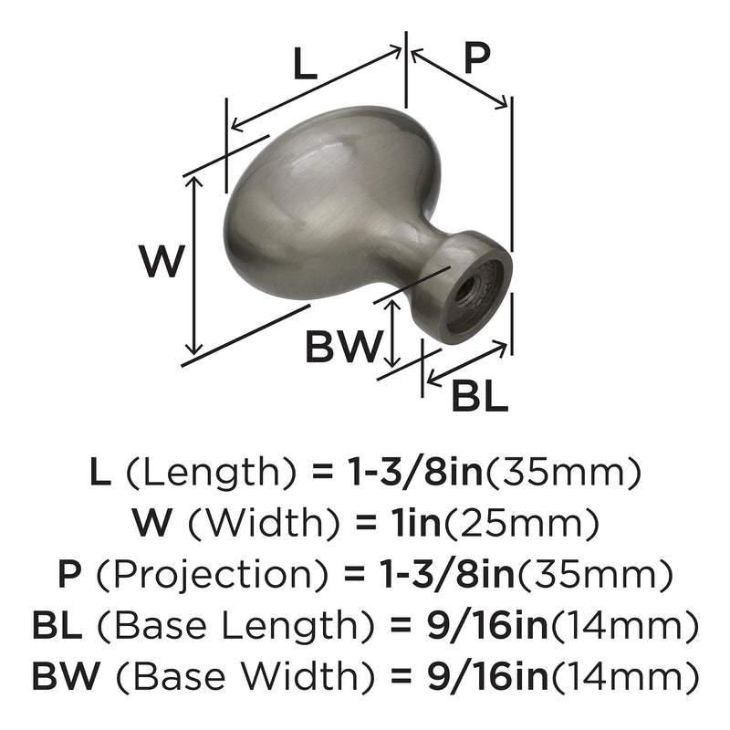 Amerock | Cabinet Knob | Satin Nickel | 1-3/8 inch (35 mm) Length | Vaile | 10 Pack | Drawer Knob | Cabinet Hardware