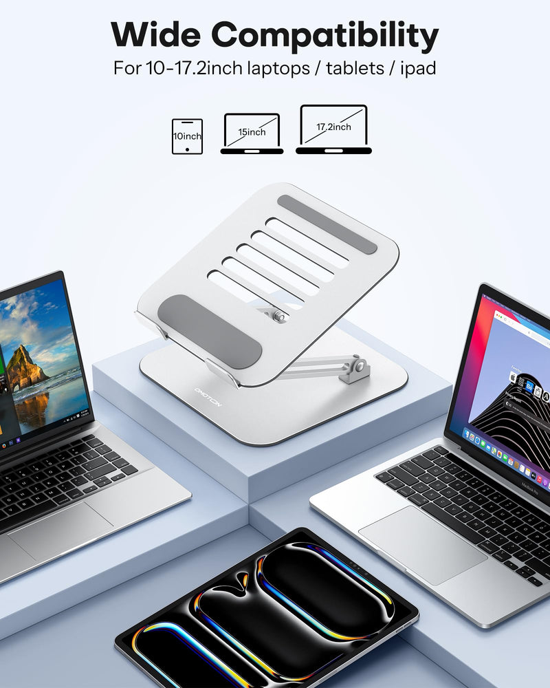 OMOTON Laptop Stand for Desk, Ergonomic Metal Adjustable Laptop Stand, Laptop Holder Riser with Cooling Function, Computer Stand Compatible with MacBook and All Laptops (10-17.2 inch), Silver