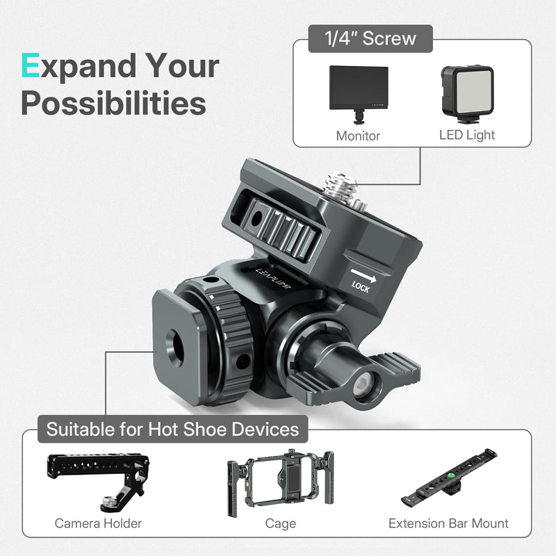 Field Monitor Mount Monitor Holder with Cold Shoe, 1/4" Screw for 5" & 7" Field Monitor Mount Support 360° Swivel &180° Tilt Adjustment,Aluminum Camera Monitor Mount for Camera Hot Shoe Black-Cold Shoe
