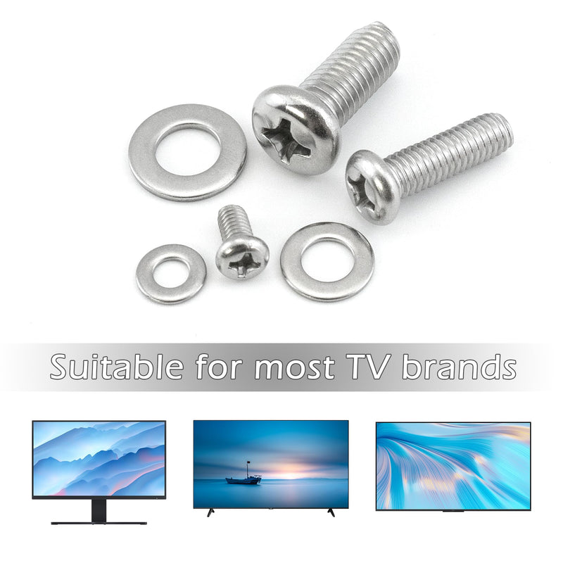 Quacc Universal TV Mounting Hardware Kit 24 PCS M4 M6 M8 Stainless Steel Screws Washers for VESA Wall Mount TV and Monitor Bracket Fixing
