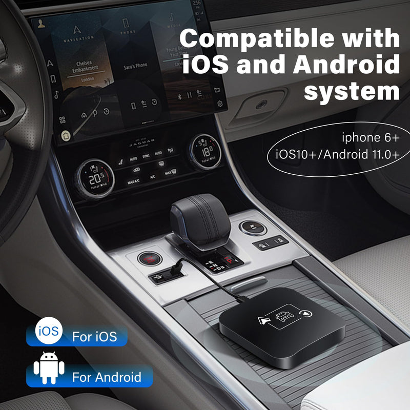 Carplay Wireless Adapter 2 IN 1 Apple Carplay/Android Auto Plug&Play USB Converter Carplay Dongle BT Transmitter/Aux Compatible All Car Models Smart Carplay Box Support iPhone 6+/iOS 10+/Android 11.0+