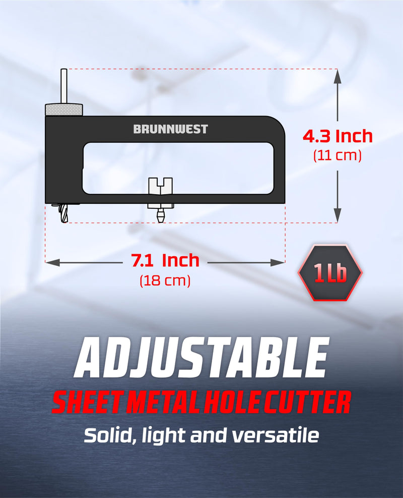 Adjustable Sheet Metal Hole Cutter with 4 Extra BITS, Sheet Metal Circle Cutters, Metals Holes Saw, HVAC Ductwork/Duct Hole Cutter - Cut 2-12” Circles Holes in 24Ga Steel and 26Ga Stainless Hole Cutter + 4 Extra Drill Bits