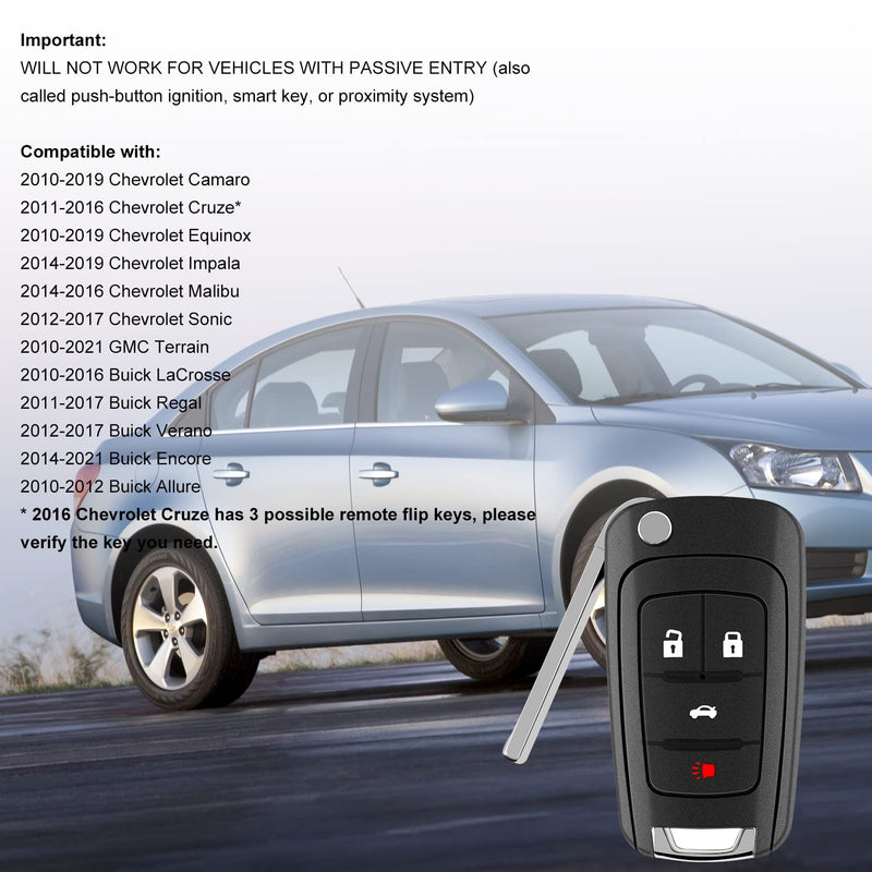 fit for 2010 2011 2012 2013 2014 2015 2016 2017 Chevy Equinox Camaro Cruze Malibu Impala Sonic GMC Terrain Buick Lacrosse Regal Verano Encore Keyless Entry Remote Fob 4button x1