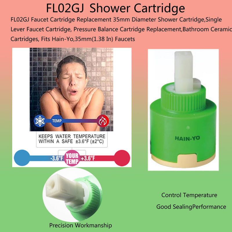 FL02GJ 35mm Single Lever Faucet Cartridge, Sturdy, OEM Faucet Cartridges, Bathroom Ceramic Cartridges, Fits 35mm Faucets Hain Yo 1 3/8" FL02GJ