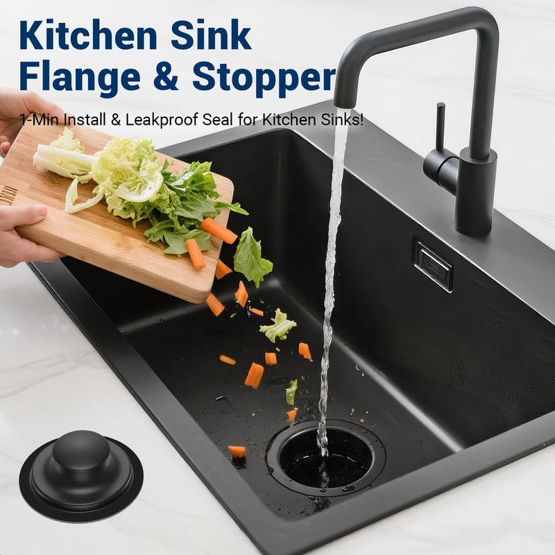 Kitchen Sink Flange Stopper Black - Universal Garbage Disposal Flange for Fit 3-1/2 Inch Standard Sink Drain Hole, Sink Flange Replacement Accessories