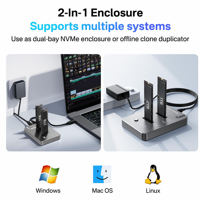 ACASIS NVMe M.2 Duplicator, M.2 ssd cloner Dual-Bay Offline Clone, USB C to NVME Docking Station for M2 SSD M Key Hard Drives Enclosure