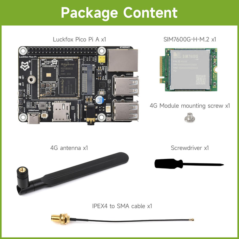 Waveshare Luckfox Pico Pi Linux Micro Dev Board,Core1106, 8GB eMMC, Intelligent Encoding Support, Built-in ISP3.2, Up to 5MP Image Processing, with 4G Module, RV1106G3