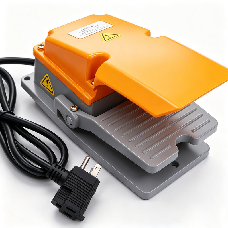 Twidec/Heavy Duty Foot Switch SPDT NO NC AC 380V 15A Electric Pedal Momentary Foot Pedal Switch with Foot Guard Aluminum Case 5-ft Cable with Piggyback Plug (3-Pronged) LT-4XCT