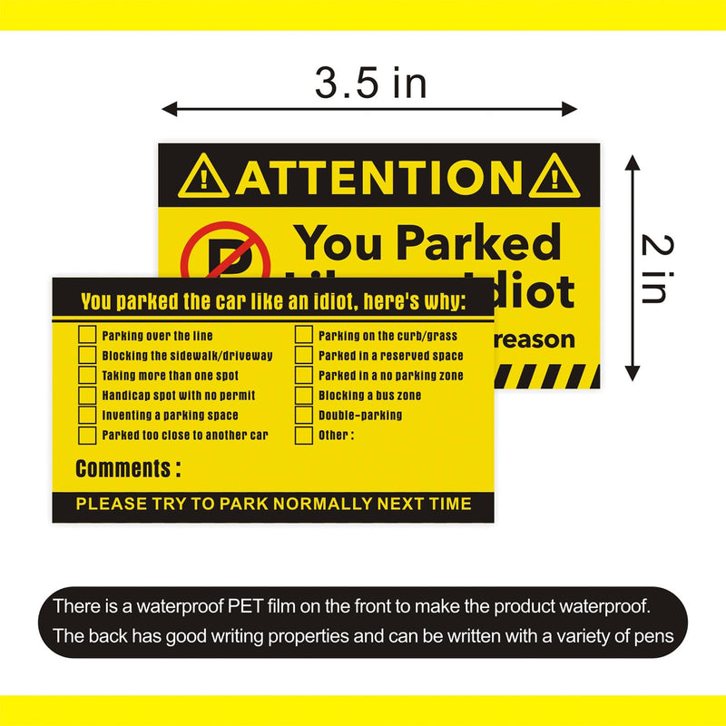 160 Pieces Bad Parking Cards You Parked Like an Idiot Cards Bad Parking Stickers Funny Parking Violation Cards with Multi Violation Reasons 3.5 x 2 Inches