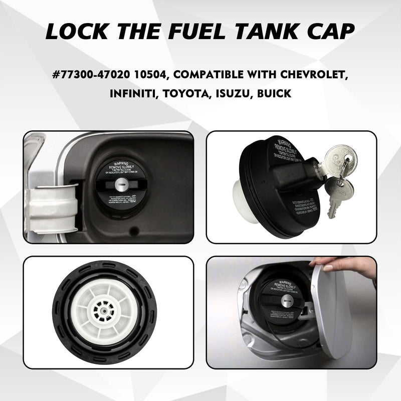 Locking Gas Cap Fuel Tank with Key, Gas Cap Lock Locking Fuel Cap Cover Compatible with Toyota 4Runner, Chevy Silverado 1500 2500 3500, Nissan GMC Honda Subaru Buick #10504 77300-47020 Black