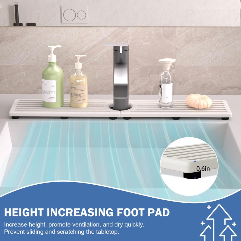 Kitchen Faucet Mat, Diatomite Sink Faucet Mat Splash Guard for Kitchen, Water Absorbing Stone Tray for Sink, Quick Drying Faucet Mat for Kitchen Sink, Absorbent Stone Drying Tray for Bathroom Counter 23.7" x 4" White Gray Style 1