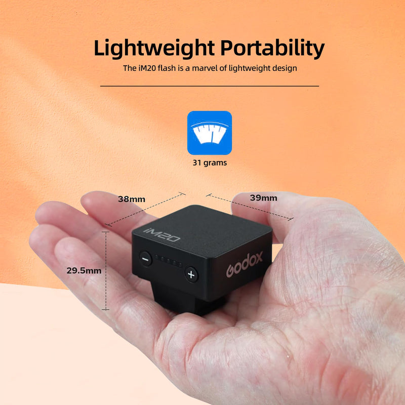 Godox Flash iM20 Mini Camera Flash - GN10/470 mAh/Type-c Charge/440 Full-Power Flashes/3s Recycle Times/5 Power Levels/Manual, Camera Flash for Sony zve10/Sony zv1/Sony a7iii/Fujifilm f1 etc.
