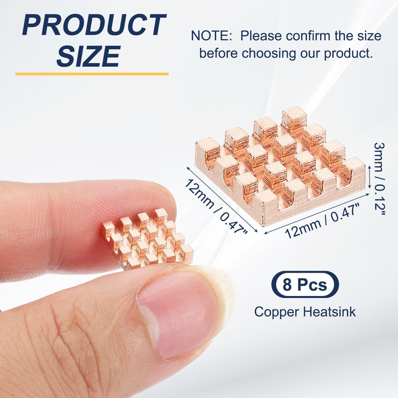 PATIKIL Copper Heatsink 12x12x3mm 8pcs Heatsink for Raspberry Pi Chip CPU Power Transistor FET IC Power Amplifier | Heatsink Cooler Radiator Compatible with Raspberry Pi for Chip CPU Power Transistor FET IC Power Amplifier