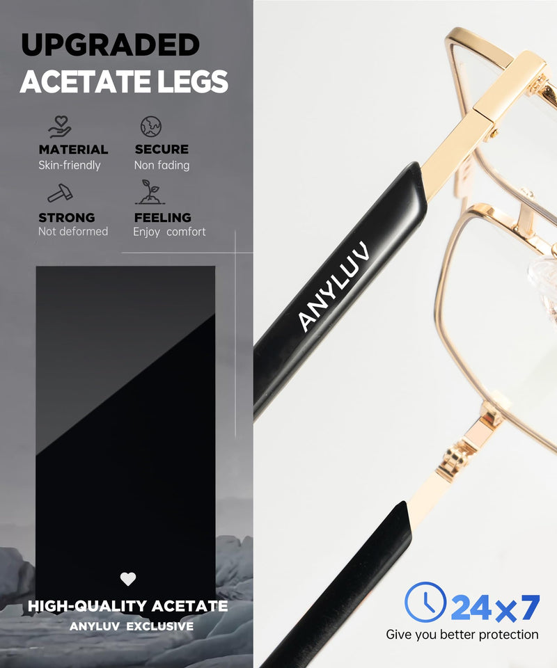 ANYLUV Blue-Light-Glasses Men Blue-Light Blocking-Glasses: Mens Bluelight Glasses Computer Screen Blocker Eyes Protection A02-gold/Black Everyday Protection