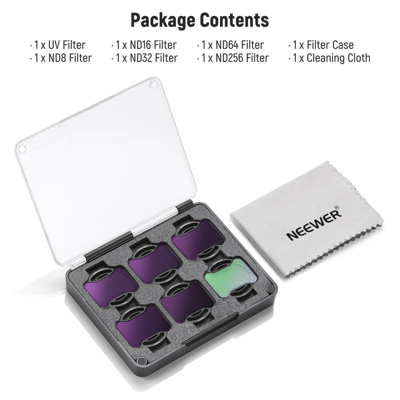 NEEWER Snap On ND&UV Filter Set Compatible with DJI Avata 2, 6 Pack UV & Neutral Density Filters ND8 ND16 ND32 ND64 ND256 Camera Lens Filters with Ultra Slim Frame & Double Sided Coated HD Glass