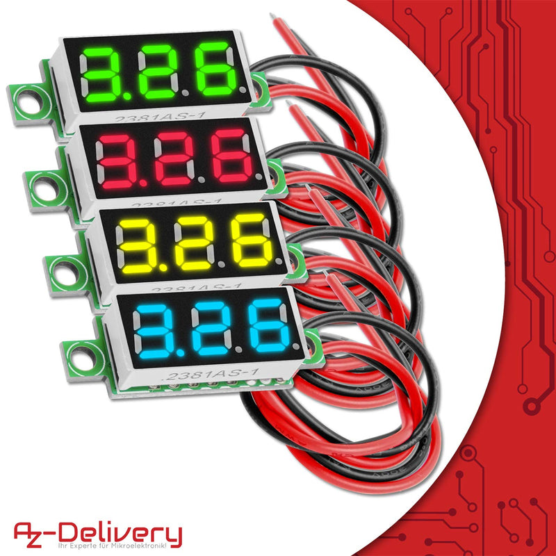AZDelivery 5 x 0.28 inch mini digital voltmeter with 7-segment LED display 2.5V - 30V, voltage display, voltage measuring module including e-book!