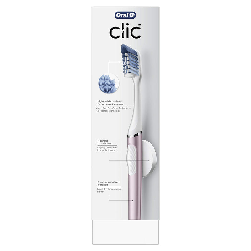 Oral-B Clic Toothbrush, Rose, with Brush Head and Magnetic Toothbrush Holder Metallic Rose 1 Count (Pack of 12)