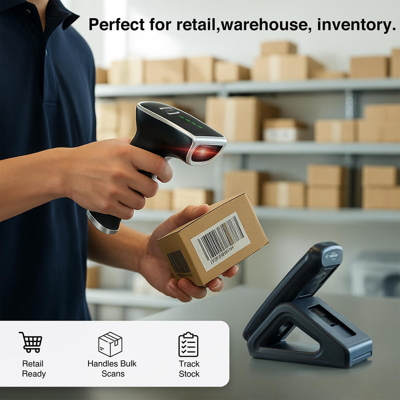 Scanmarker 1D/2D Wireless Barcode Scanner – Boost Speed & Accuracy with Bluetooth & 2.4G Modes – Handheld QR Code Scanner with Charging Stand for Easy scanning on Laptop, iOS & Android