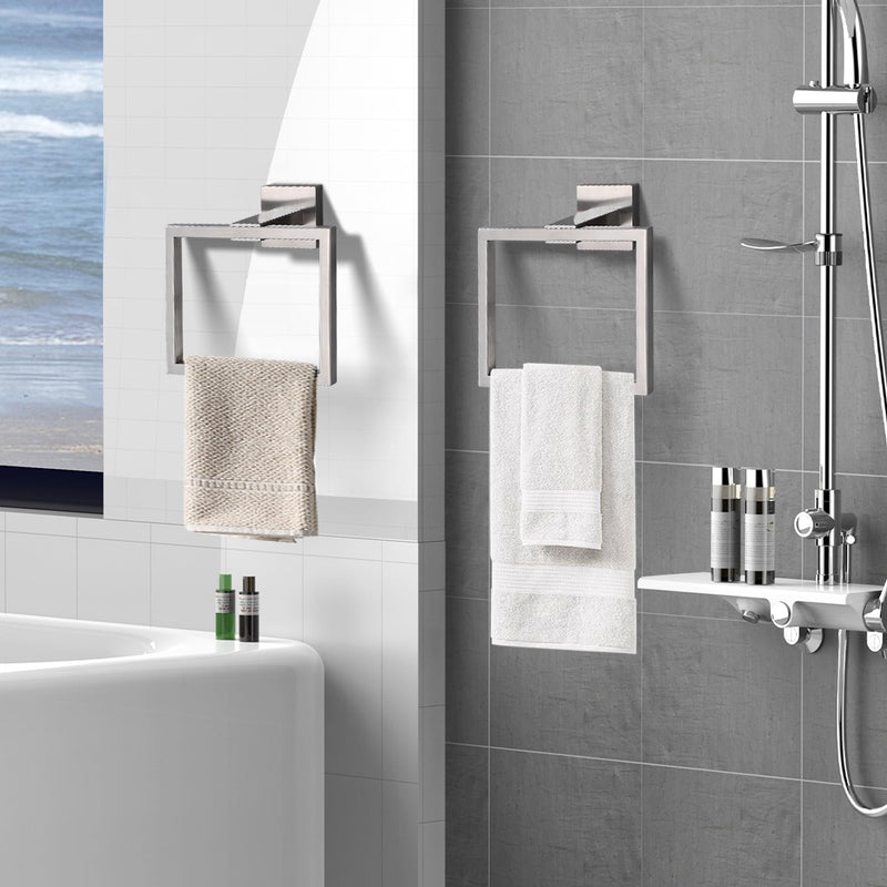 LANC Hand Towel Holder for Bathroom Wall Mount Brushed Nickel Square Hand Towel Rings 2PC Towel Ring for Toilet Bathroom Hardware Accessories Stainless Steel Modern Shower Towel Hanger, A8896BN-P2 2 Pack