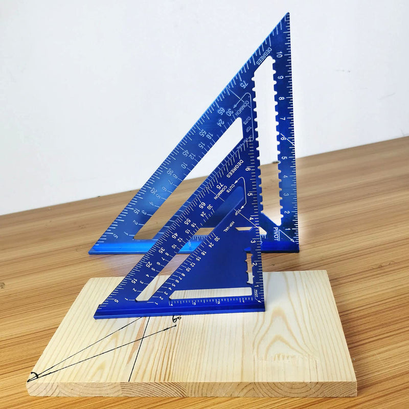 ASNOMY Imperial Triangle Ruler - 7 Inch & 12 Inch Blue Aluminum Alloy Rafter Square Protractor, High Precision Layout Measuring Tool for Engineer Carpenter Imperial Style Blue