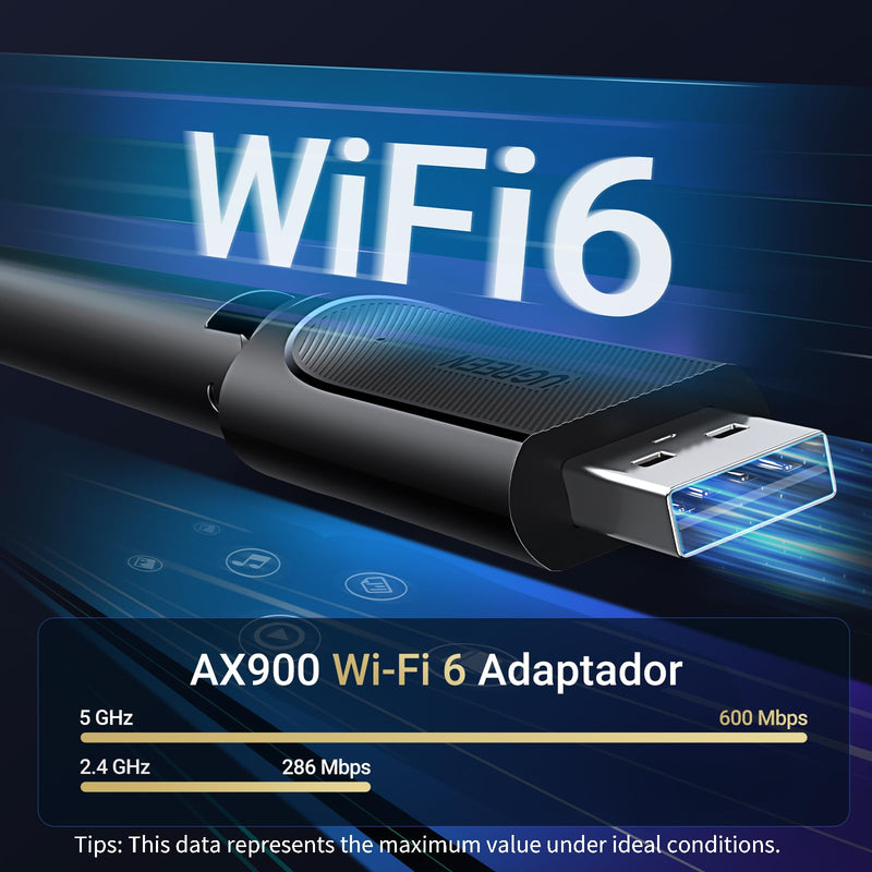 UGREEN WiFi Adapter for Desktop PC, AX900 USB WiFi 6 Adapter with 5GHz/2.4GHz Dual Band, 6dBi High Gain Antenna, Built-in Driver for Win11/10
