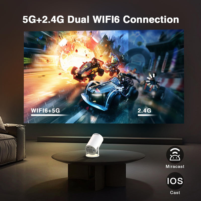 [Electronic Focus with Short Throw] PANSEBA Mini Projector with WiFi 6 and Bluetooth, Auto Keystone Outdoor Movie Projector, Big Screen Home Portable Projector for Phone/TV Stick/Laptop/HDMI WIFI Version